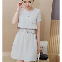 Women\'s Going out Simple A Line Dress, Solid Round Neck Above Knee Short Sleeve Others Summer Mid Rise Micro-elastic Medium