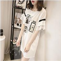 Women\'s Casual Going out Chiffon Dress, Solid Print Round Neck Above Knee ½ Length Sleeve Chiffon Summer Mid Rise Micro-elastic Medium