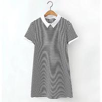 Women\'s Casual/Daily Loose Dress, Striped Shirt Collar Above Knee Short Sleeve Rayon Summer High Rise Inelastic Thin