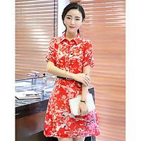 womens casualdaily a line dress print shirt collar above knee short sl ...