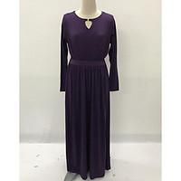 womens party sheath dress solid round neck maxi long sleeve cotton sum ...