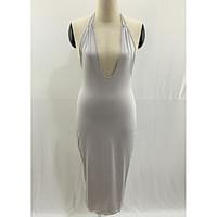Women\'s Party Sheath Dress, Solid V Neck Maxi Sleeveless Cotton Summer Mid Rise Micro-elastic Thin