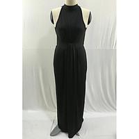 womens party sheath dress solid round neck maxi sleeveless cotton summ ...