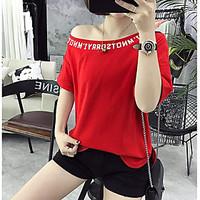 Women\'s Going out Casual/Daily Holiday Vintage Simple Summer T-shirt, Solid Round Neck Short Sleeve Cotton Thin