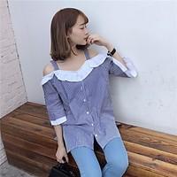 womens casualdaily simple shirt striped strap sleeve cotton