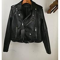 womens casualdaily vintage fall leather jacket solid v neck long sleev ...