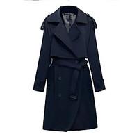 womens casualdaily simple fall trench coat solid square neck long slee ...