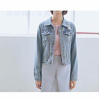 Women\'s Going out Casual/Daily Vintage Simple Fall Winter Denim Jacket, Solid Shirt Collar Long Sleeve Regular Others