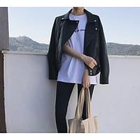 Women\'s Casual/Daily Simple Fall Denim Jacket, Solid V Neck Long Sleeve Short Calfskin
