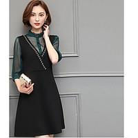 womens daily casual a line dress solid round neck above knee long slee ...