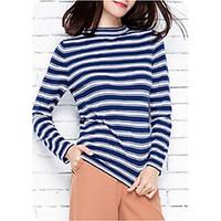Women\'s Going out Regular Pullover, Striped Round Neck Long Sleeve Others Spring Fall Thin Micro-elastic