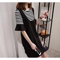 womens daily loose dress solid round neck knee length length sleeve ot ...