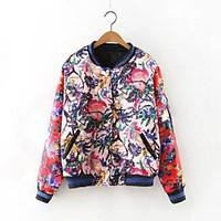 Women\'s Casual/Daily Simple Fall Winter Jacket, Floral Round Neck Long Sleeve Regular Polyester