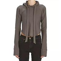 womens casual hoodie solid round neck micro elastic cotton long sleeve ...