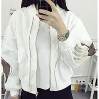 Women\'s Casual/Daily Simple Spring Summer Jacket, Solid Notch Lapel Long Sleeve Regular Polyester
