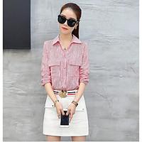 Women\'s Casual/Daily Simple Summer Shirt Skirt Suits, Striped Shirt Collar Long Sleeve