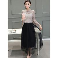 womens casualdaily simple summer blouse skirt suits solid round neck 3 ...