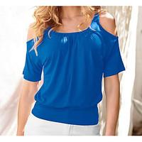 womens going out holiday simple spring fall shirt solid round neck sho ...