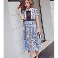 womens casualdaily simple loose dress print shirt collar knee length s ...