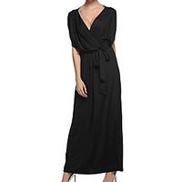 Women\'s Casual/Daily Simple Loose Dress, Solid V Neck Maxi Sleeveless Cotton Summer High Rise Inelastic Thin
