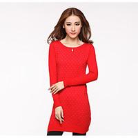 Women\'s Casual/Daily Simple Bodycon Dress, Print Round Neck Above Knee Long Sleeve Cotton Summer Mid Rise Inelastic Thin