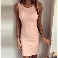 Women\'s Casual/Daily Simple Bodycon Dress, Solid Round Neck Above Knee Sleeveless Cotton Summer Mid Rise Inelastic Thin