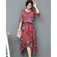 womens partyevening daily vintage sheath dress floral round neck knee  ...