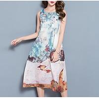 womens birthday loose dress solid botanical round neck midi sleeveless ...