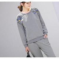 womens athletic simple spring fall hoodie pant suits solid round neck  ...