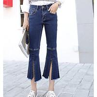 womens high rise micro elastic jeans pants simple wide leg denim solid