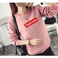 Women\'s Casual/Daily Simple Sweatshirt Letter Round Neck Micro-elastic Cotton Long Sleeve Spring