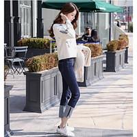 womens high rise micro elastic jeans pants simple straight solid