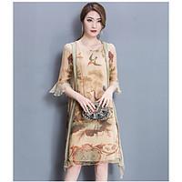 Women\'s Going out Loose Chiffon Dress, Floral Animal Print Round Neck Knee-length ½ Length Sleeve Others Spring Summer Mid Rise Inelastic