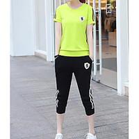 Women\'s Sport Daily Simple Summer Hoodie Pant Suits, Others Round Neck Short Sleeve Micro-elastic