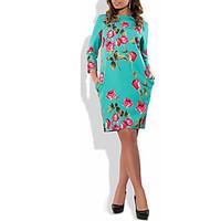 Women\'s Plus Size Going out Party Vintage Sheath Dress, Floral Round Neck Knee-length Long Sleeve Cotton Polyester Summer High Rise