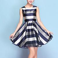 womens work party simple sophisticated sheath dress striped round neck ...