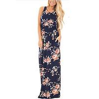 womens going out simple loose dress floral round neck maxi short sleev ...