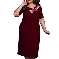 Women\'s Plus Size Going out Party Vintage Sheath Dress, Floral Round Neck Midi ½ Length Sleeve Polyester Spandex Summer Mid Rise