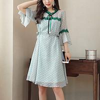 Women\'s Going out Cute Street chic Slim Chiffon Dress Print Patchwork V Neck Knee-length 1/2 Length Sleeve Flare Sleeve Polyester Summer