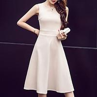 womens going out simple sheath dress solid round neck knee length slee ...