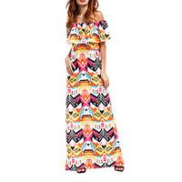Women\'s Going out Simple Loose Dress, Geometric Boat Neck Maxi Short Sleeve Polyester Summer Mid Rise Micro-elastic Medium