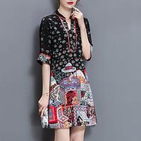 womens plus size going out casualdaily vintage loose dress print v nec ...