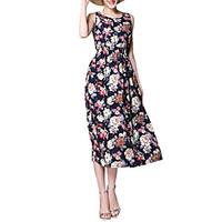 Women\'s Going out Casual/Daily Beach Street chic Sheath Dress, Floral Round Neck Midi Sleeveless Cotton Polyester Summer Mid Rise