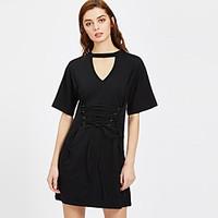 womens going out casualdaily a line dress solid round neck above knee  ...