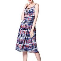 Women\'s Going out Casual/Daily Beach Sexy Vintage Street chic Sheath Swing Dress, Print Strap Midi Sleeveless Cotton Polyester SummerHigh