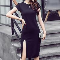 womens going out simple sheath dress solid round neck knee length shor ...