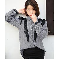 womens casualdaily simple shirt striped shirt collar long sleeve cotto ...