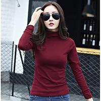 womens casualdaily simple t shirt solid turtleneck long sleeve cotton