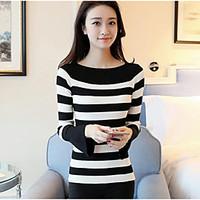 womens casualdaily simple t shirt striped boat neck long sleeve cotton ...