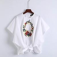 Women\'s Going out Casual/Daily Simple Street chic Fall Winter Shirt, Solid Shirt Collar Long Sleeve White Cotton Medium